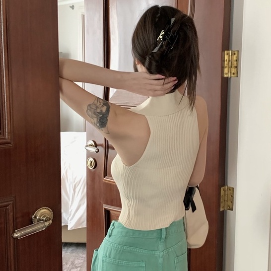 QKOOLE Áo croptop không tay phong cách Hàn Quốc cho nữ