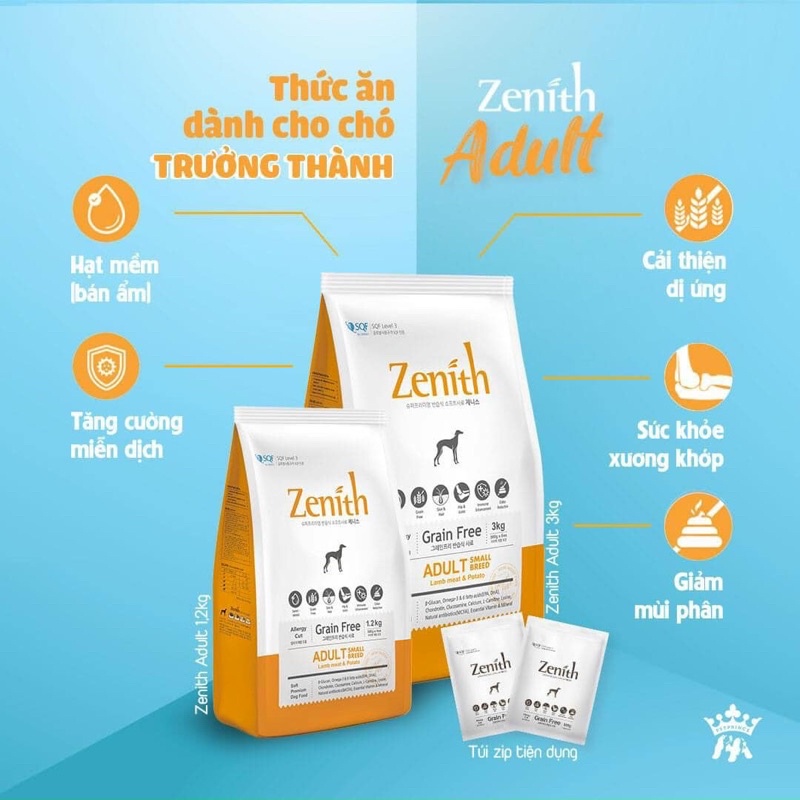 Thức ăn hạt mềm cho chó trưởng thành Zenith Adult 1.2kg