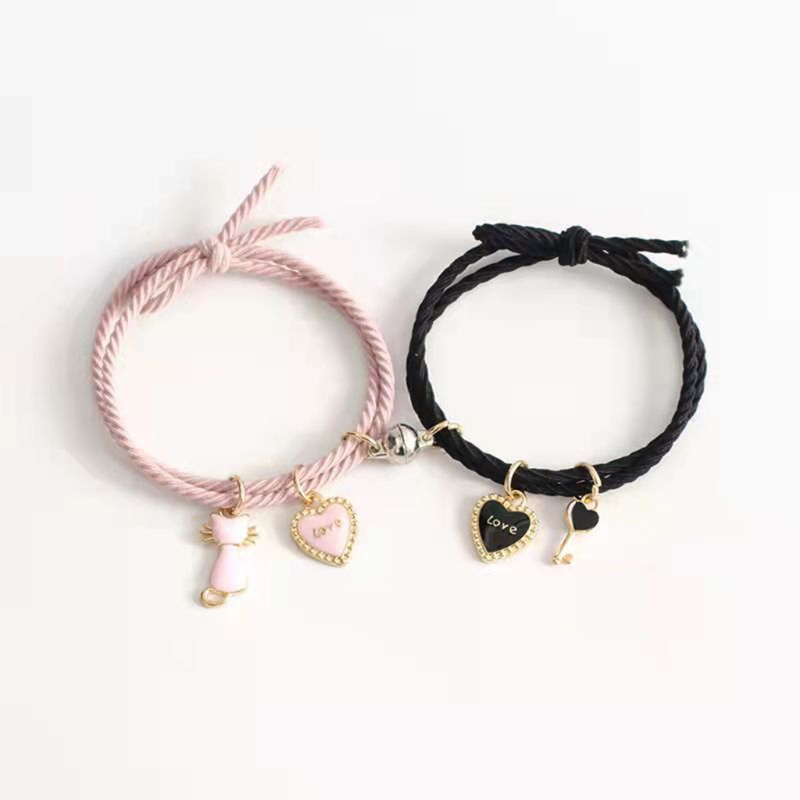 Set 2 Vòng Tay Dây Bện Từ Tính Phối Mặt Dây Thời Trang Cho Cặp Đôi