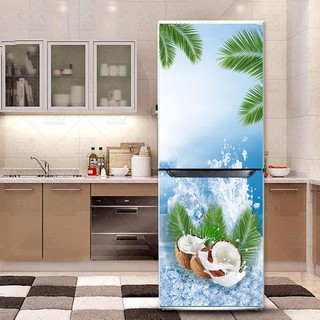 Decal trang trí tủ lạnh mẫu trái dừa chống thấm chất lượng cao