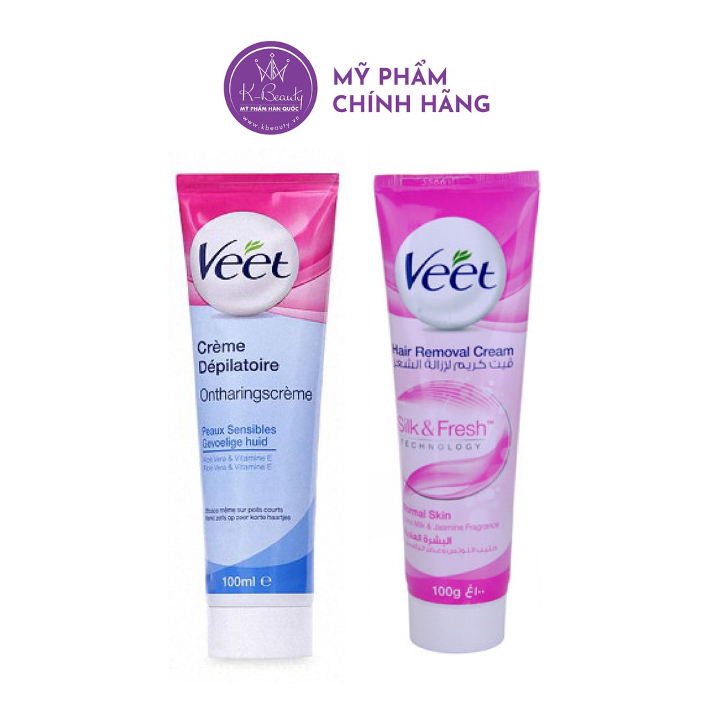 Kem Tẩy Lông Veet Màu Xanh/ Màu Hồng Hair Removal Cream Silk & Fresh 100ml KBeauty