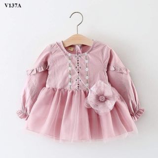 Áo thêu túi hoa hồng tím - trắng