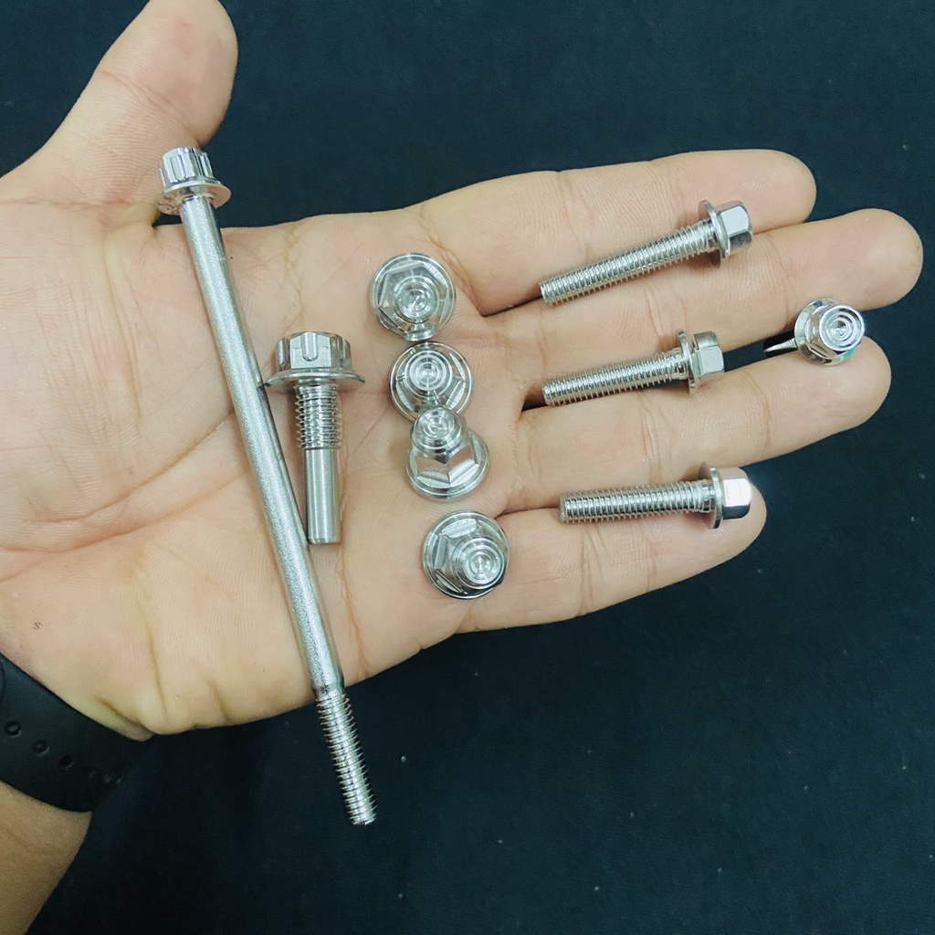 (CHUYÊN ỐC KIỂU XE MÁY) Bộ 10 chi tiết ốc SALAYA và tán SALAYA mẫu THÁI gắn đầu lòng xe WAVE, DREAM, trang trí xe sáng