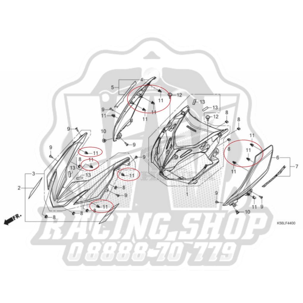 Chốt Kẹp Nhựa Xanh Gắn Dàn Áo Xe Máy Winner X - SH - AB - Vario - Click - Vision... (dùng chung mã Honda 90666-K59-A11)