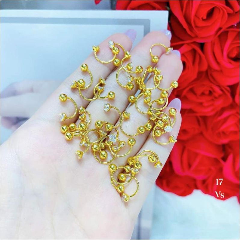 BÔNG TAI VÀNG ĐÁ CONG XOẮN REN
