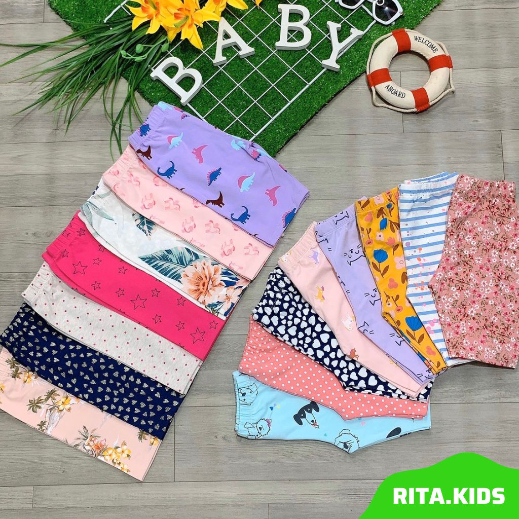Set 5 quần legging lửng bé gái siêu mềm co giãn 4 chiều họa tiết xinh xắn 9-40kg