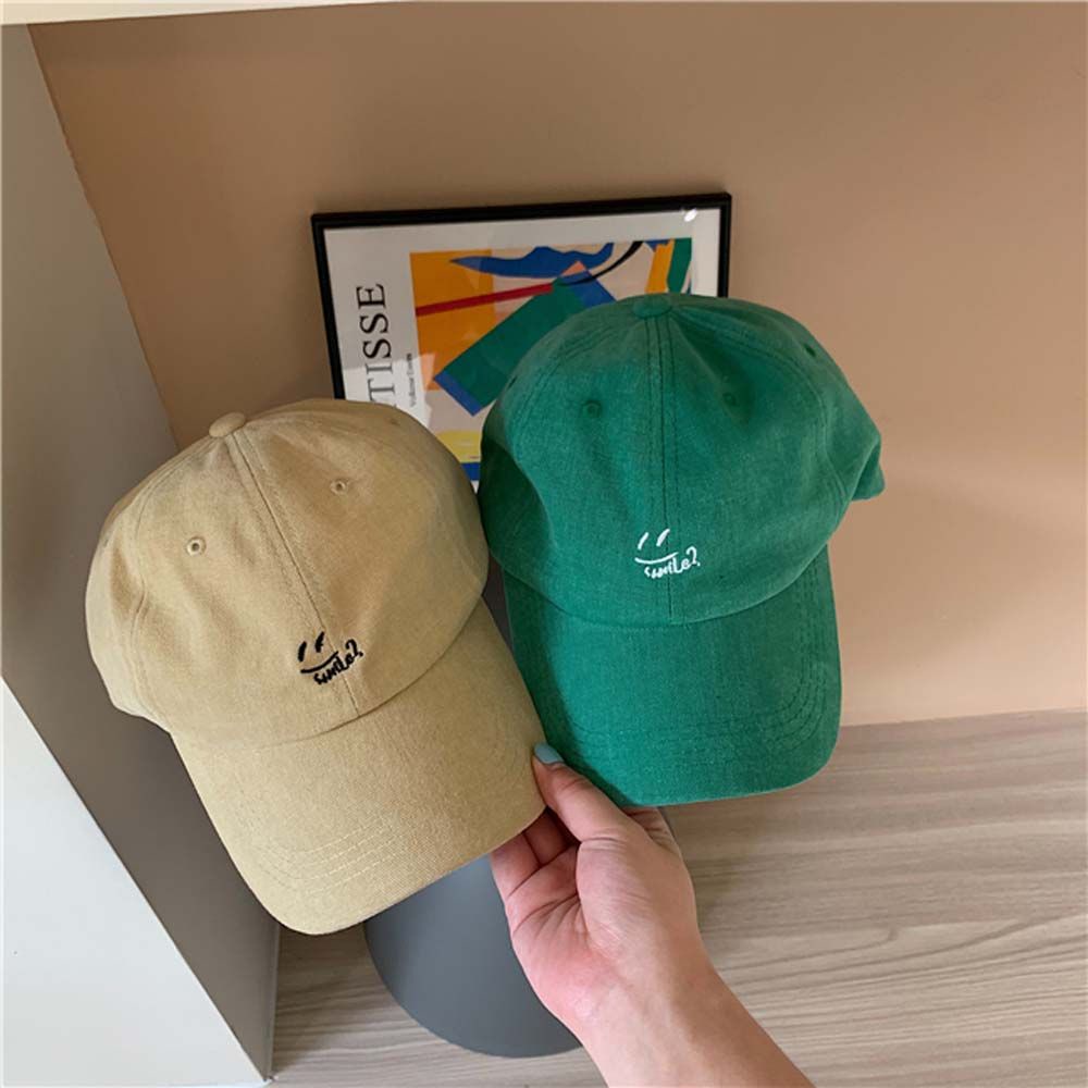 Mũ lưỡi trai mềm màu xanh lục hình mặt cười đơn giản thời trang Hàn Quốc