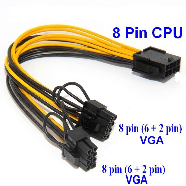 Cáp chia cổng 8 pin VGA và 8 pin CPU sang 2 đầu 6+2 cho vga