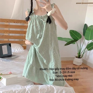 RN481_Rập giấy may đầm dây cổ vuông nữ