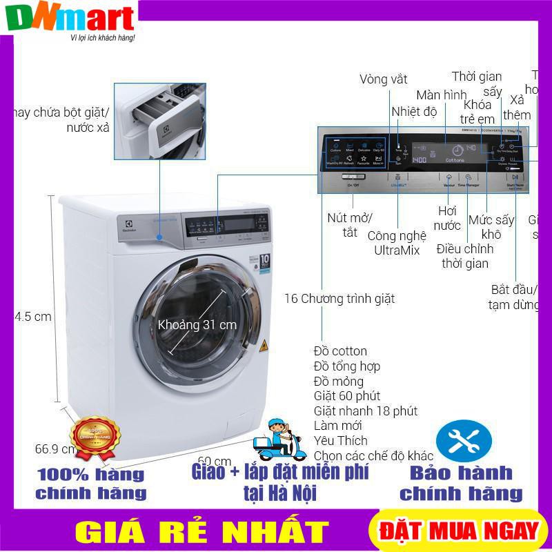 Máy giặt Electrolux 11 kg giặt , 7 kg sấy EWW14113