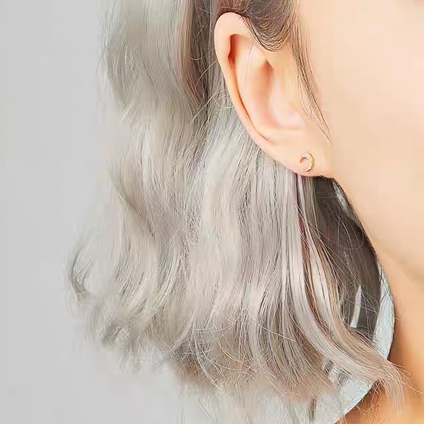 Bông tai bạc ý mặt trăng đính đá kim cương nhân tạo nữ