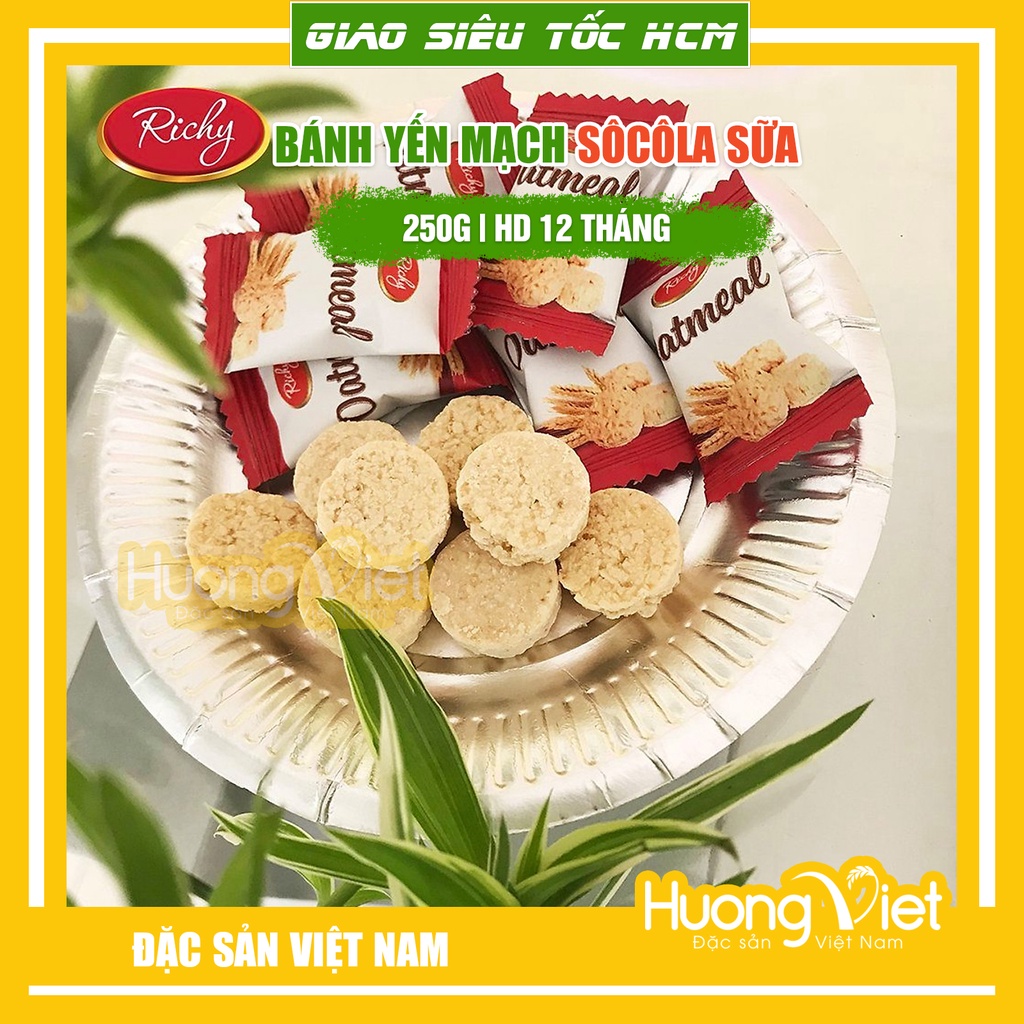 Bánh yến mạch Hàn Quốc Oatmeal Richy, kẹo yến mạch bơ sữa sôcôla ngọt dịu, giòn xốp túi 250g