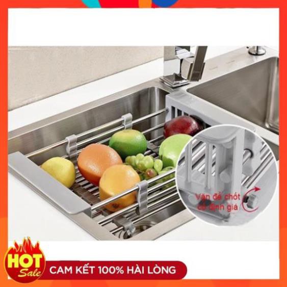 Rổ gác bồn rửa chén bát inox rút gọn | Giá gác bồn rửa inox - Đồ Gia Dụng Thông Minh