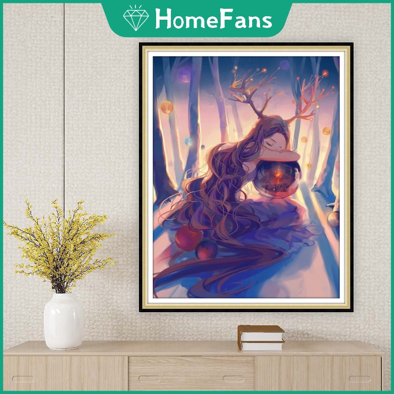 Bộ Tranh Đính Đá 5D Tự Làm 30x40cm / 40x50cm Hình Bé Gái Và Những Người Bạn