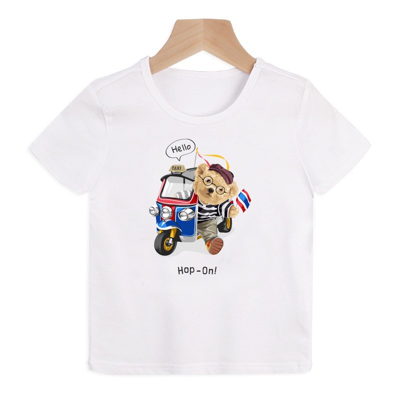 ( khuyến mãi ) Áo thun trẻ em hình gấu lái xe mô tô ( trai và gái).áo cho bé từ 6kg-30kg.AL14. .