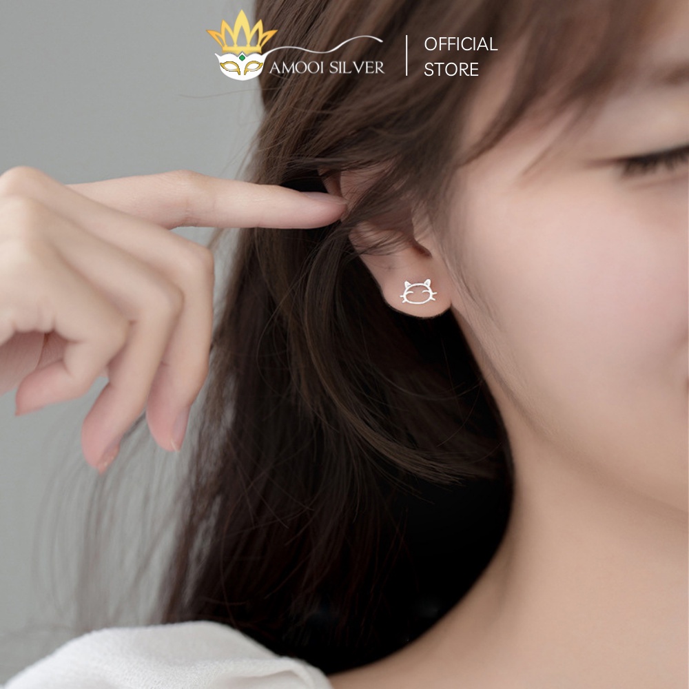 Bông Tai Bạc Cao Cấp S925 Hình Mặt Mèo Ngộ Nghĩnh - Amooi Silver AB172