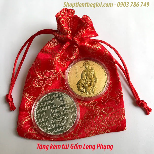 Cặp Đồng Xu Hình Thần Tài Vàng Bạc Mang Lại May Mắn Của Cải Cho Gia Chủ - Tặng kèm Túi Gấm Đỏ - TMT COLLECTION - ms291