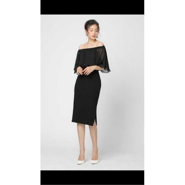 Đầm xám tay xẻ Elise