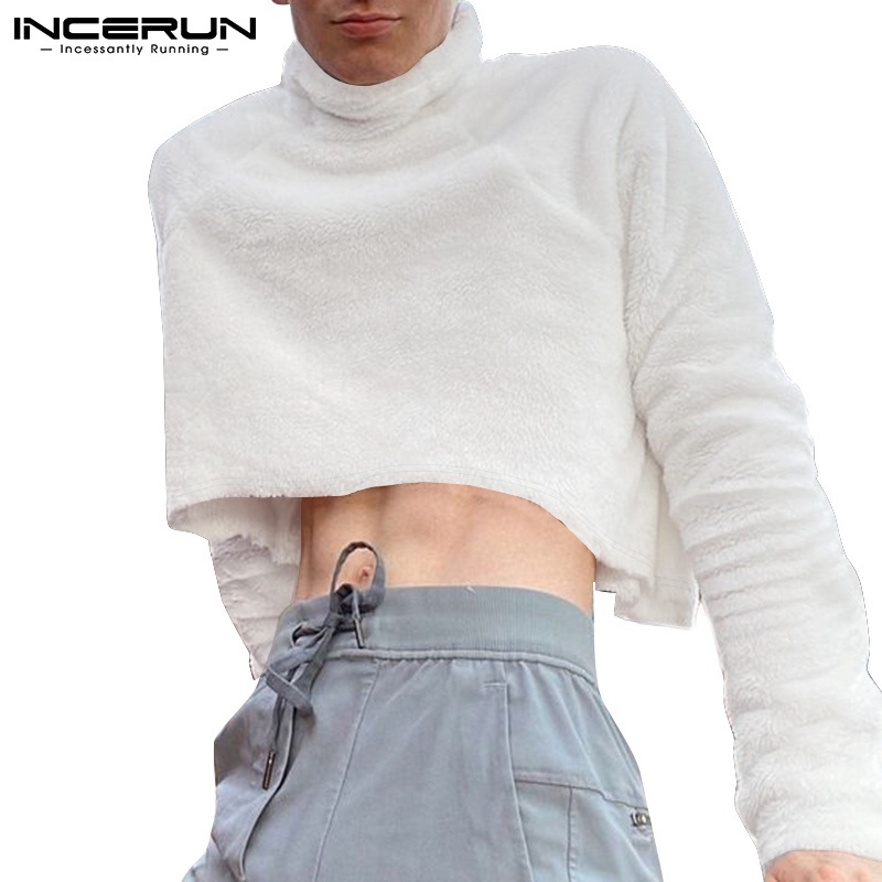 Áo thun crop top INCERUN cho nam dài tay cổ lọ thời trang mùa đông ấm áp