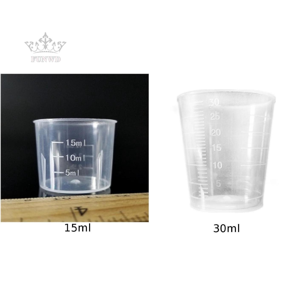 Set 10 ly đo lường thuốc trong suốt bằng nhựa 2 vạch mức 15ml/30ml