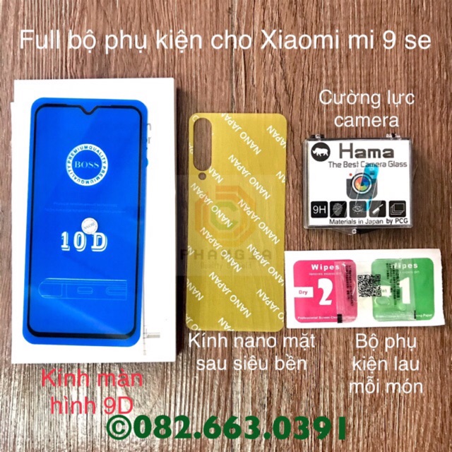 Combo phụ kiện Xiaomi mi 9se kính cường lực trước sau, cường lực camera mi 9 se (có video)
