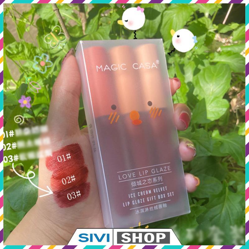 Set 3 cây son kem lì Fluffy Lip Glaze trang điểm môi