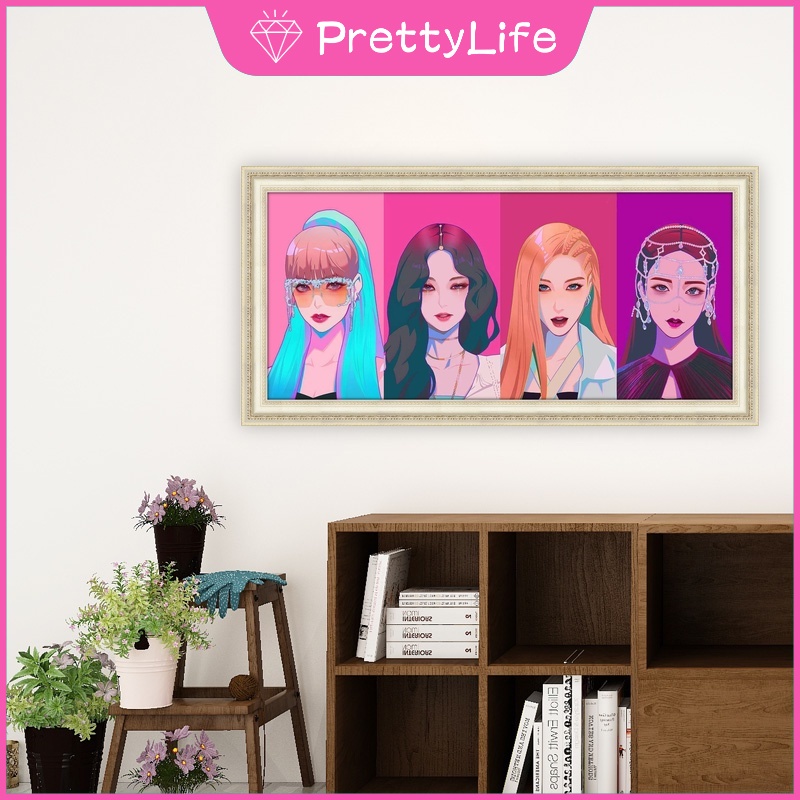 Bộ Tranh Đính Đá 5D Họa Tiết Nhóm Nhạc Blackpink Hàn Quốc Độc Đáo DIY Kích Thước 60x30cm