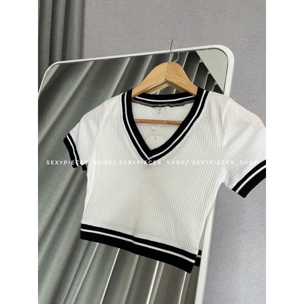 [ẢNH THẬT 100%]Áo croptop thun gân cổ tim viền đen siêu dễ mix đồ- Hàng có sẵn | BigBuy360 - bigbuy360.vn
