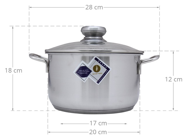 Nồi inox 3 đáy nắp kính FiveStar 20cm N203DG