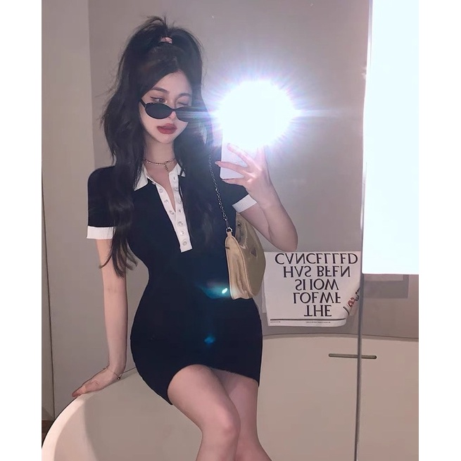 VÁY BODY CỔ VIỀN TRẮNG / ĐẦM BODY LEN GÂN