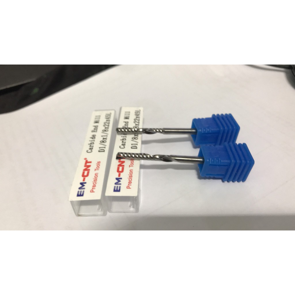 BỘ 2 MŨI PHAY 1 ME XOẮN CNT 1/8 X 1/8 X 22 X 45L