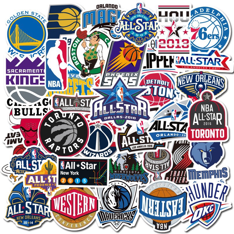 Set 50 miếng dán trang trí chống thấm nước họa tiết logo đội Nba độc đáo