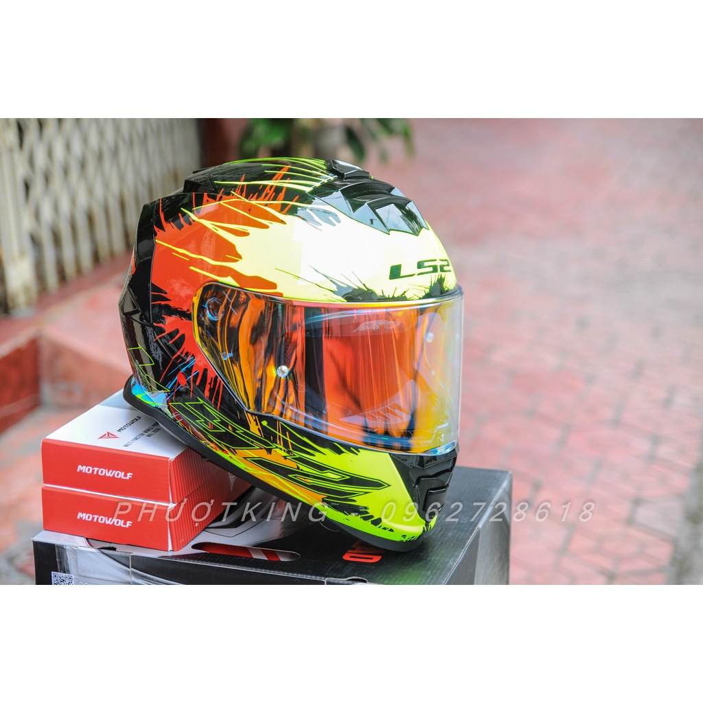 Mũ fullface LS2 FF800 Drop Black Yellow Red kính tùy chọn màu tặng kèm Pinlock