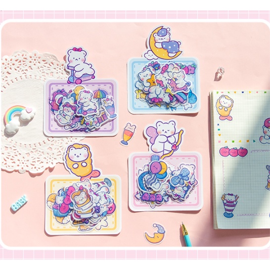 [Hàng mới về] Set nhãn dán Sticker Gấu Thức ăn, Tình nhân dễ thương