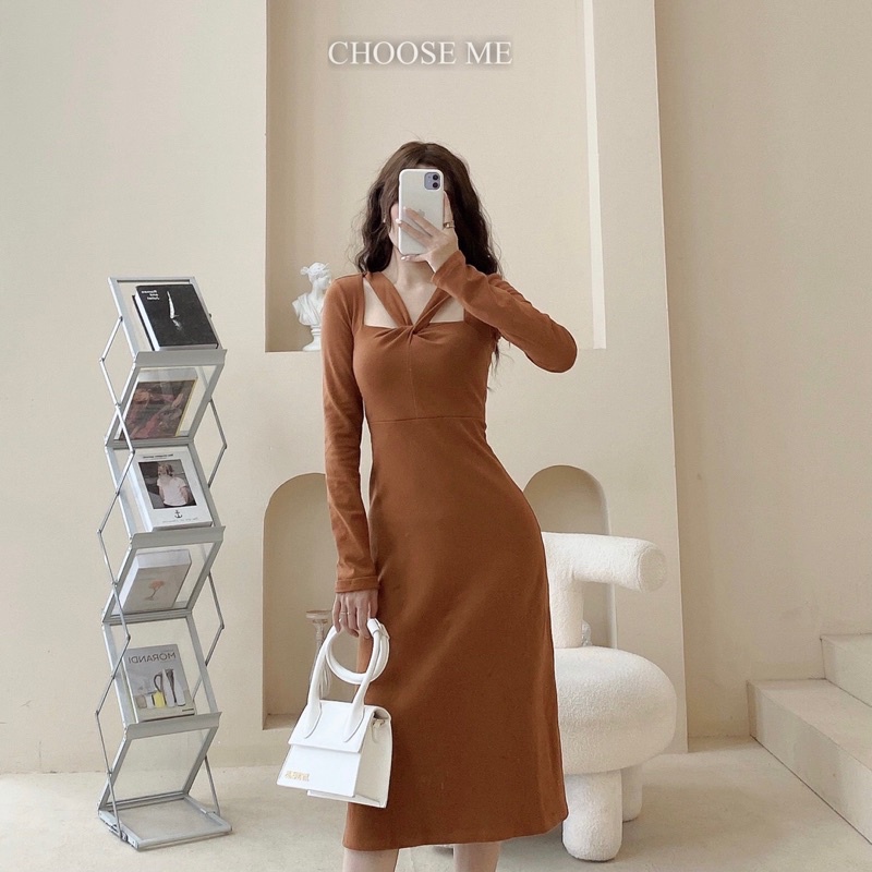 Váy Thun Body Xoắn Cổ Dáng Dài, Váy Body Dài Tay Nhiều Màu - Choose Me KLP | BigBuy360 - bigbuy360.vn