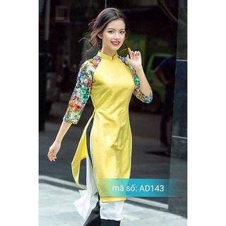 Áo Dài Cách Tân 2 tà tầng cổ trụ tay phối họa tiết đa sắc màu CÓ SIZE LỚN AD143 kèm ảnh thật