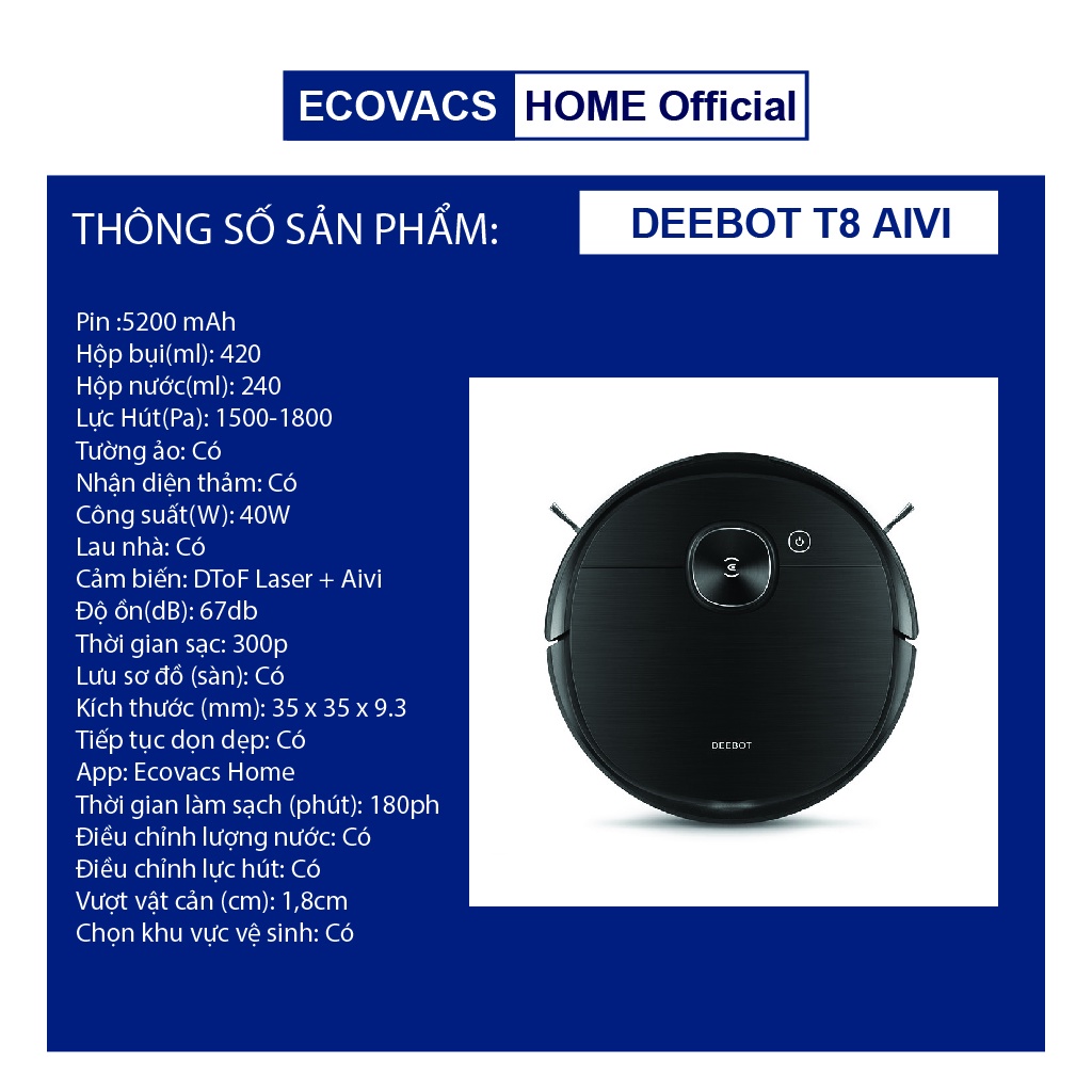 ✅ Robot hút bụi lau nhà Ecovacs Deebot T8 AIVI PRO 2021 chính hãng new 100%