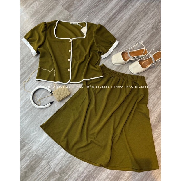 Set áo croptop và chân váy midi - MÚP BIGSIZE 60-100KG