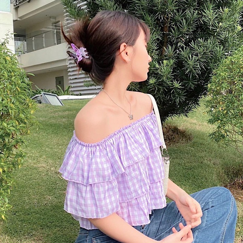 Áo trễ vai 3 tầng tím tingoan BOY BYE OFF/PP | BigBuy360 - bigbuy360.vn