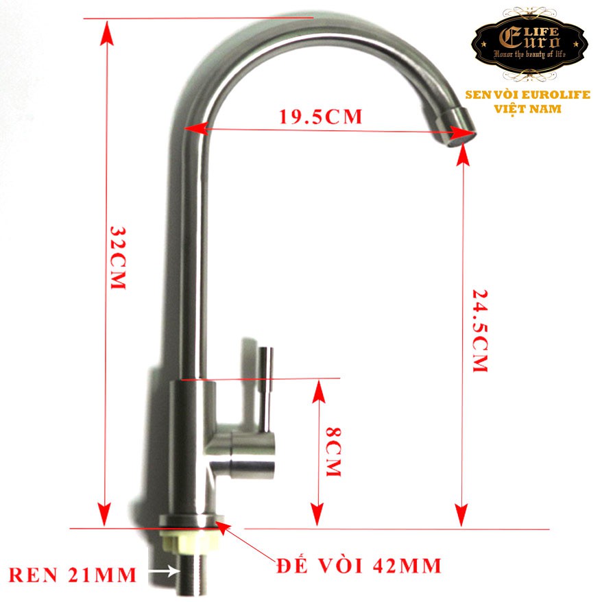 Vòi rửa chén lạnh Inox SUS 304 Eurolife EL-RC07