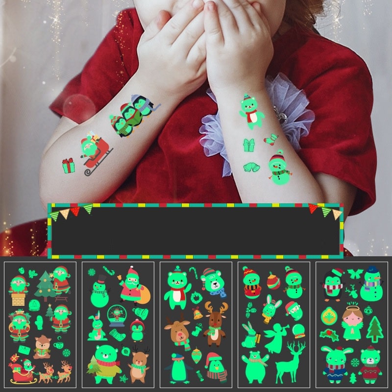 💥 Hình Xăm Dán Tạm Thời Phát Sáng Họa Tiết Hoạt Hình Phong Cách Giáng Sinh Ông Già Noel Người Tuyết Cây Thông Tuần Lộc 💥