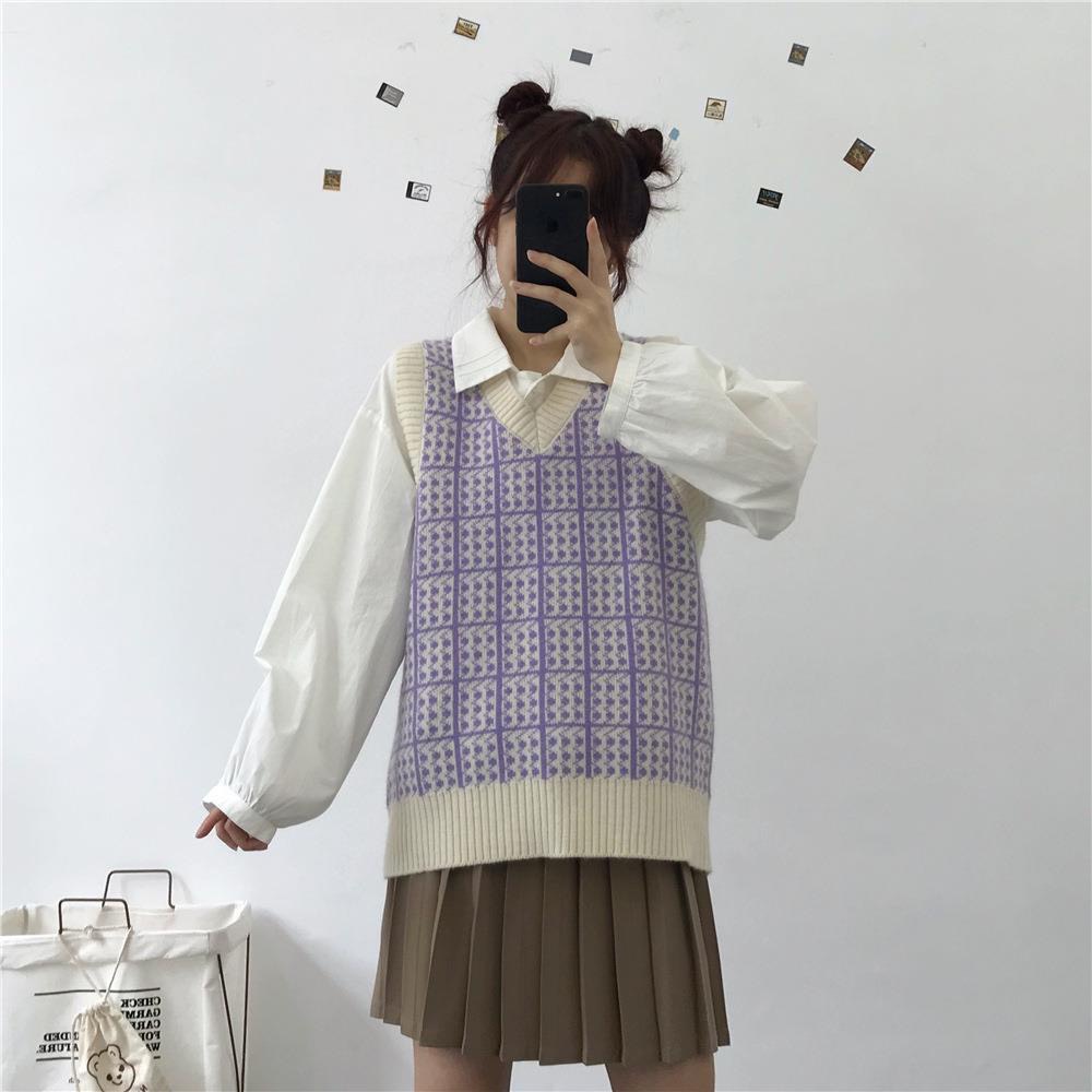 Áo Gile Len Nữ Họa Tiết Đơn Giản, Áo Gile Quảng Châu Cổ V Dệt Kim Siêu Hot | BigBuy360 - bigbuy360.vn
