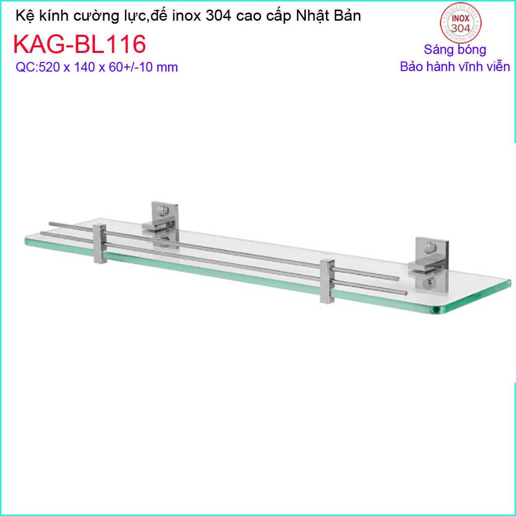 Kệ kính nhà tắm Inox 304 Nhật Bản, Kệ kiếng cường lực-kệ gương Inox Kace