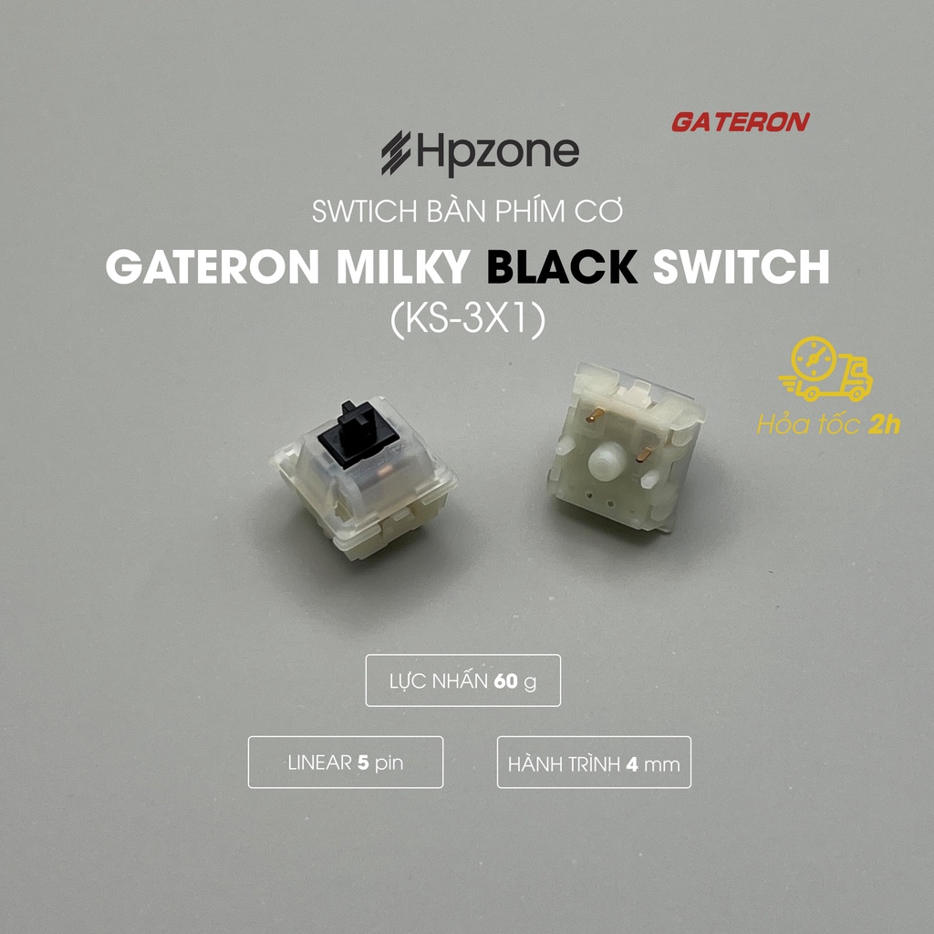 Switch Gateron Milky Black KS-3X1 5 Pin Công tắc thay thế cho bàn phím cơ chính hãng Gateron Milky Black Switch 60g