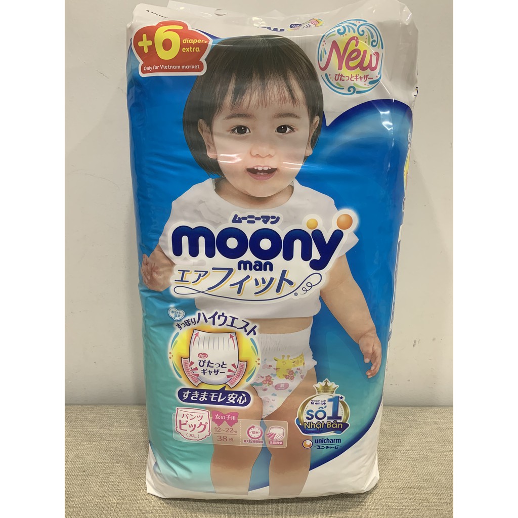 Tã Quần Moony Nhật Cho Bé Gái SIze XL 38 Miếng (12-17kg)