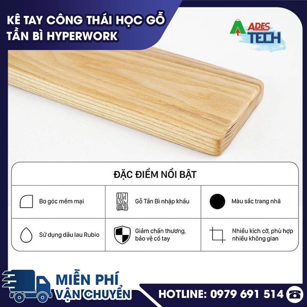 Kê Tay Công Thái Học Gỗ Tần Bì HyperWork Cao Cấp Cho Bàn Phím Cơ