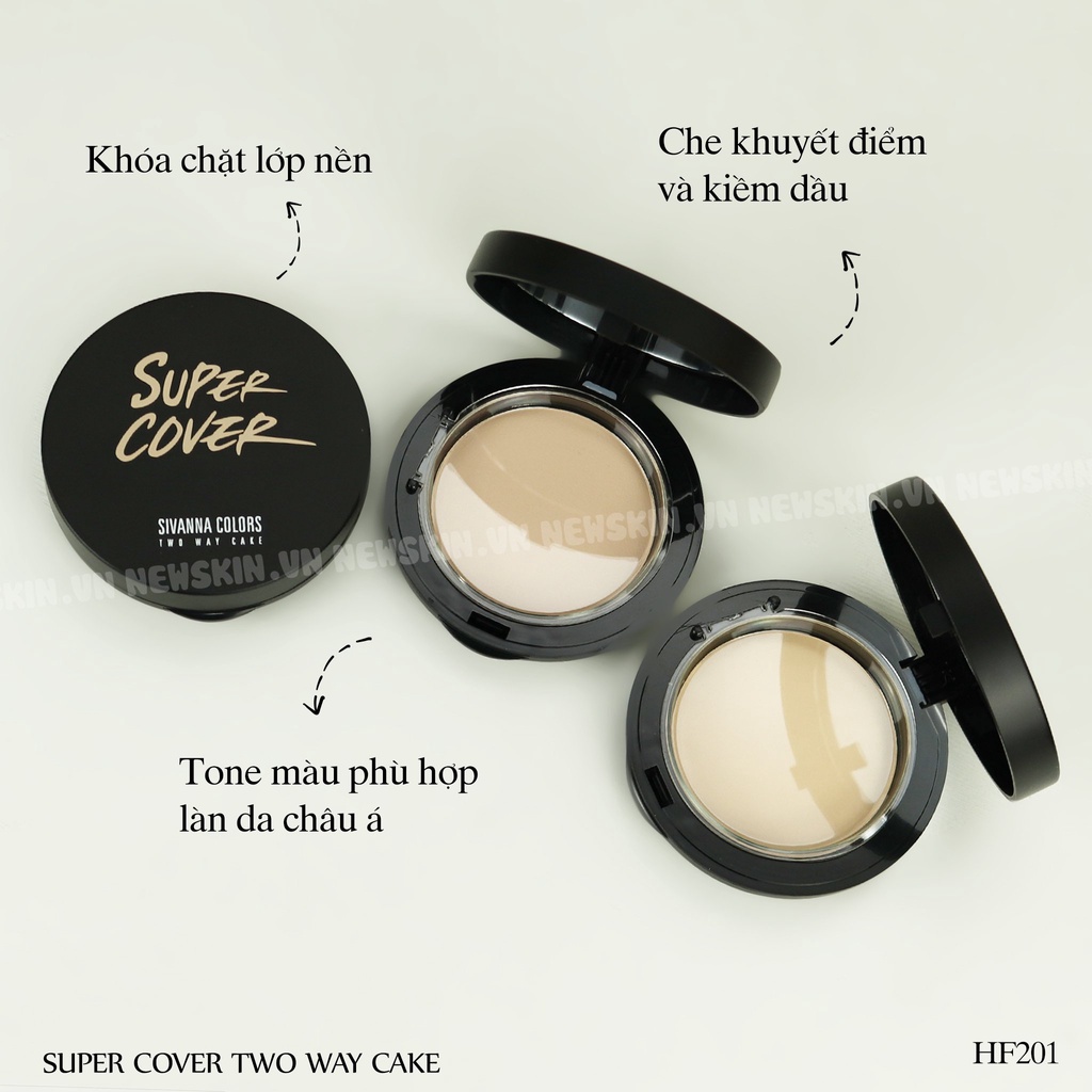 Phấn Phủ Dạng Nén Super Cover SIVANNA COLORS Two Way Cake 10g HF201