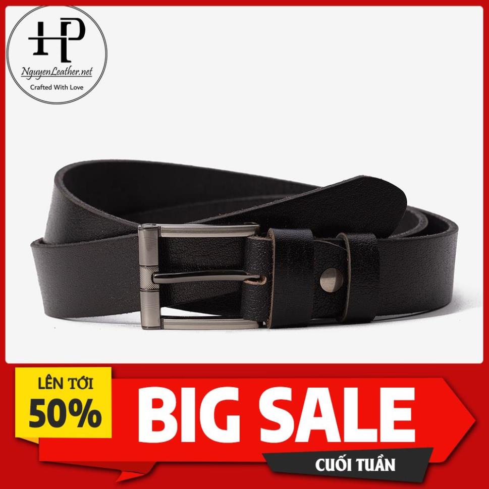 Thắt Lưng Nam Màu Đen Da Bò Một Lớp Cao Cấp Nguyen Leather - Đục Lỗ Cài !
