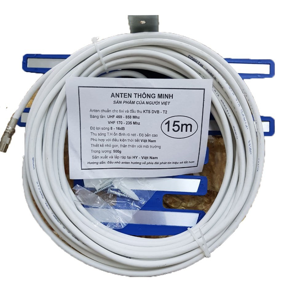 Anten thông minh cho tivi và đầu thu KTS DVB- T2 (kèm 15m dây và rắc nối)