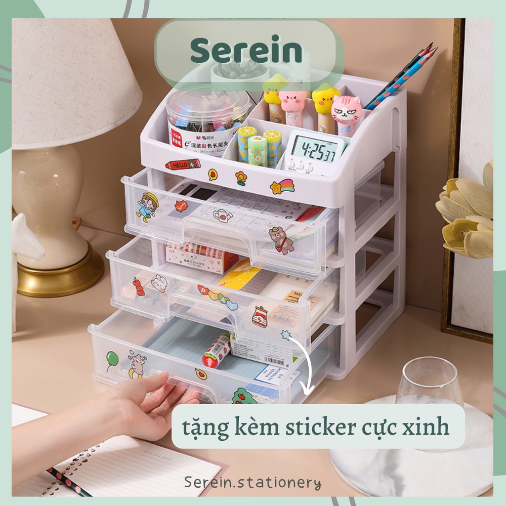 Tủ đựng mỹ phẩm mini SEREIN, tủ đựng đồ mini văn phòng phẩm dễ thương phong cách Hàn Quốc